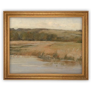 Vintage Framed Canvas Art  // Framed Vintage Print // Vintage Painting // Vintage Marsh Landscape // Farmhouse print //#LAN-133