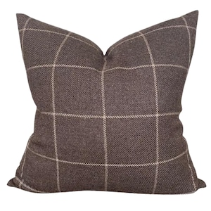Brown Wool Plaid Pillow Cover: Modern Farmhouse Style