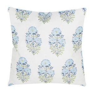 Lisa Fine Mughal Flower Pillow Cover in Monsoon // Designer Flower Pillow // Blue Throw Pillows // Farmhouse Pillow Cover