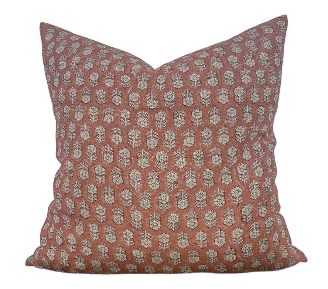 Designer Tulsi in Saffron Pillow Cover // Rust Block Print Pillow