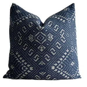 Woven Ikat OUTDOOR Pillow Cover // Designer Outdoor Pillow// Indigo Blue Outdoor Pillows // Sunbrella Outdoor