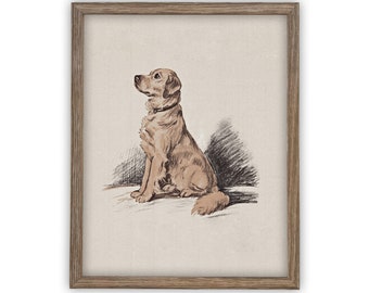 Vintage Golden Retriever Sketch: Framed Canvas Print for Nursery