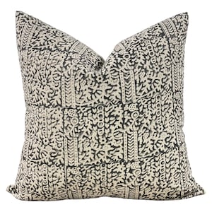 READY TO SHIP Designer &quot;Escalon&quot; Block Print Handloom Pillow Cover // Black Cream Pillow Cover // Boutique Pillow // Modern Farmhouse