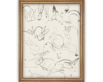 Vintage Easter Bunny Canvas Art Print - Farmhouse Style