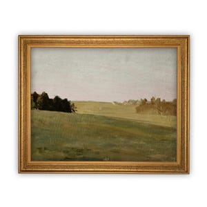 Framed Vintage Green Landscape Canvas Print: Farmhouse Wall Art
