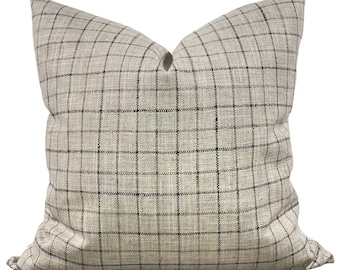 Designer "Windsor" Windowpane in Gray Pillow Cover // Masculine Throw Pillows // Plaid throw pillow // Black Gray Pillow