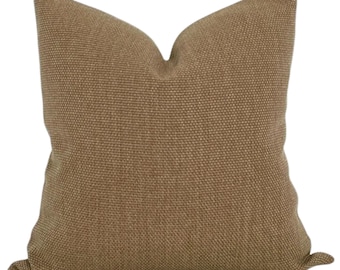 Cognac Brown Sunbrella Outdoor Pillow Cover: Textured Weave