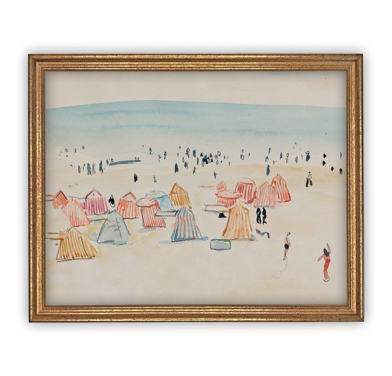 Vintage Framed Canvas Art // Framed Vintage Print // Vintage Painting // Coastal Beach Art // Beach House print //COAS-156 image 1