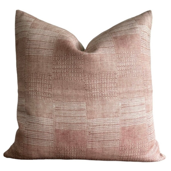 Designer Jennifer Shorto Simoun in Pink Pillow Cover // Modern Farmhouse Decor Pillow // Mudcloth Pink Washed Linen Decorative Pillow