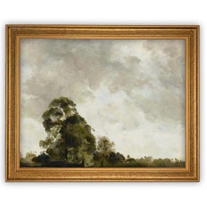 Framed Vintage Canvas Print: Moody Green Landscape Art