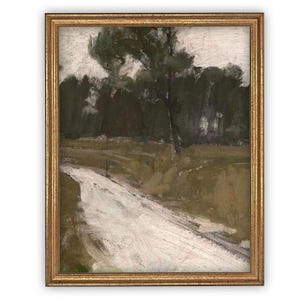 Framed Vintage Canvas Print: Moody Green Landscape Art