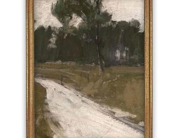 READY to SHIP 11x14 Vintage Canvas Print: Moody Green Landscape Art