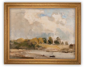 Vintage Framed Canvas Art // Framed Vintage Print // Vintage Spring Painting // Lakehouse Landscape Art// Farmhouse Oil Painting //#LAN-189