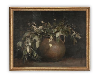 READY to SHIP 11x14 Framed Floral Canvas Print: Botanical Still Life Painting