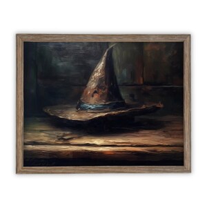 Vintage Framed Canvas Art // Framed Vintage Print // Vintage Halloween Painting // Witch Hat Wall Art // Halloween print //#H-103 image 4