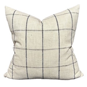 Designer "Montague" Bevan in Thunder Pillow Cover // Decorative Pillows // Plaid throw pillow // Cream Black Gray Pillow