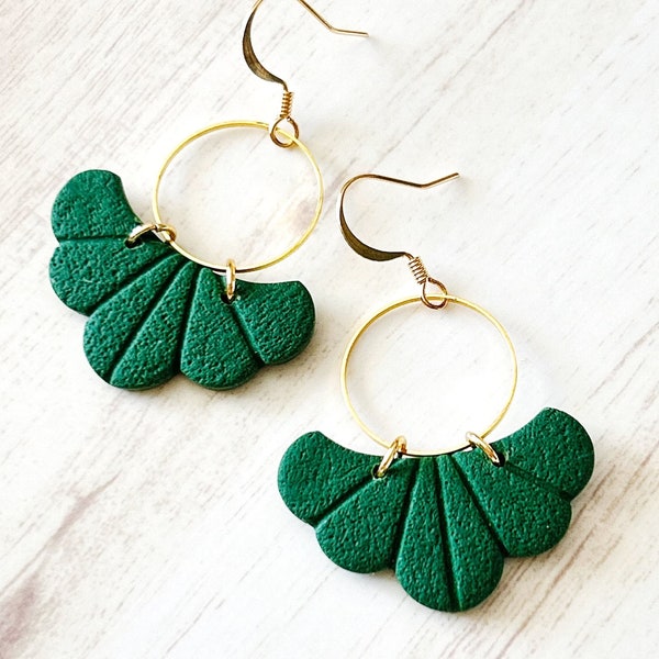 Sadie Earrings Forest Green, Polymer Clay Earrings Dangle, Clay Earrings Handmade, Lightweight Earrings