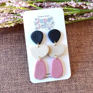 Neutral Polymer Clay Dangle Earrings | Black Cream Pink Geometric Statement Jewelry
