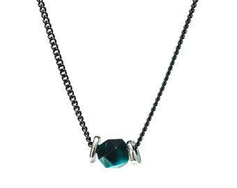 Sea at Midnight Necklace, Black Sterling Silver Necklace with Blue Tiger  Eye Gemstone, By Nevo minimalistic Necklace, Thin Oxidized Chain