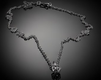 3D Polygon Pendant Sterling Silver Necklace, By Nevo Merkaba Jewelry, Handmade Casted Pendant Necklace, 925 Rolo Unisex Long Chain