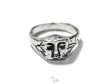 Handmade Sterling Silver Mask Ring: Unisex Face Ring