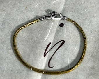 Brass Chain Bracelet, Sterling Silver Clasp, Woven Metal Bangle