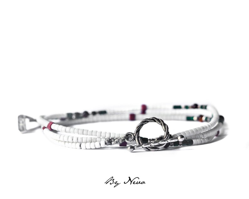 3 Lines bracelet Colorful Bohemian Bracelet White Heishi Afghan Beads Jewelry Sterling Silver Green Red and Brown 3 Wraps Bracelet