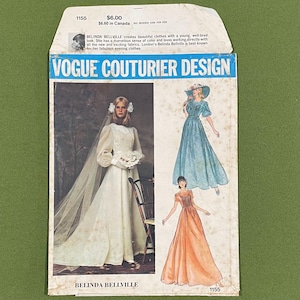 Vogue wedding dress pattern, ballgown, evening gown, Victorian revival, Belinda Bellville, 1970s, size 8