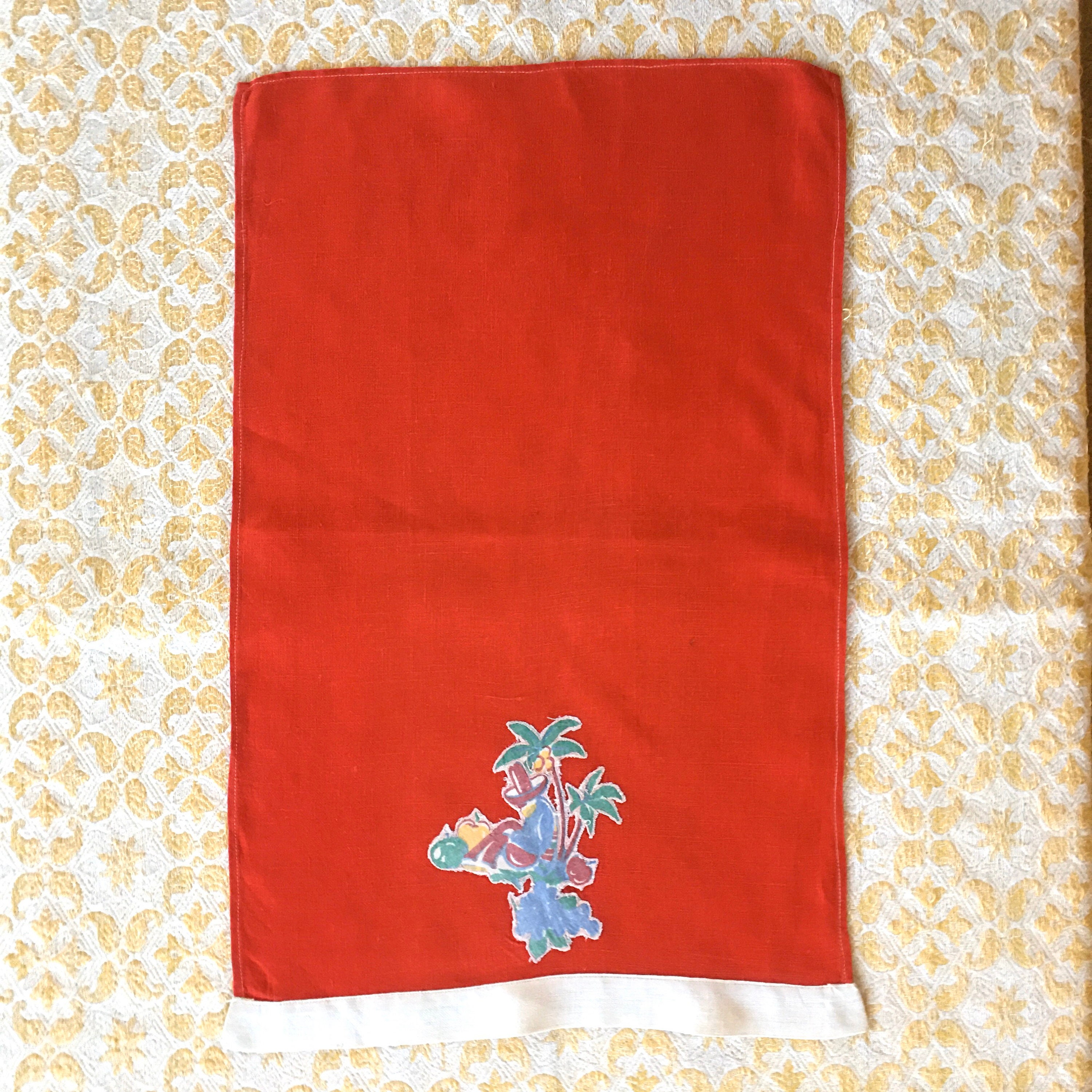 Set of linen hand towels with Mexican motif applique Etsy