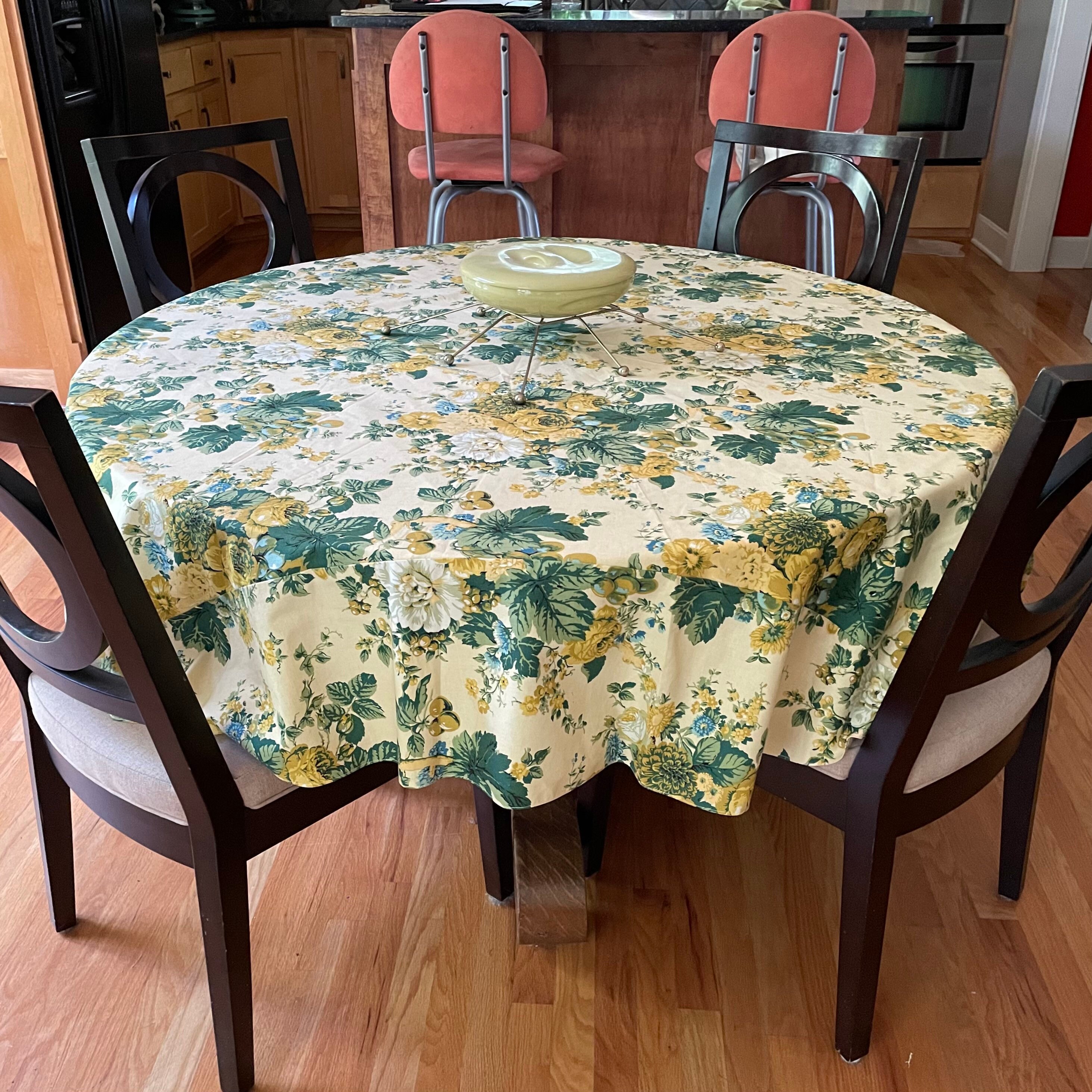 1960s 76 large circular tablecloth cotton fabric round Etsy