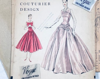 B-32, UNCUT 1950s Vogue dress pattern, Ballgown, evening gown, party dress, Couturier Design,  label, wedding, circlular skirt, huge sweep,