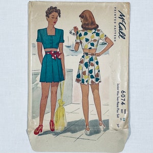 B-32, UNCUT playsuit, middy top, pleated shorts skirt, blouse, beachwear, 1940s 1950s  pattern, McCalls 6074 McCalls