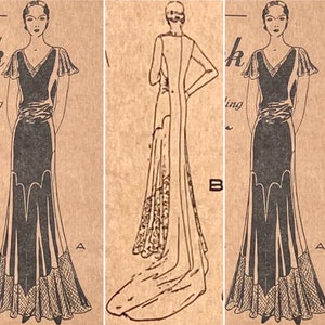 B-35 1920s UNCUT, Art Deco Wedding dress with TRAIN, tea dress, evening gown, cocktail dress, Butterick pattern 3411