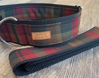 Maple Leaf Tartan Dog Collar, Maritime, PEI, Canada, Red, Green