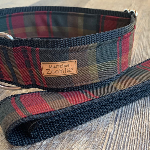 Maple Leaf Tartan Dog Collar, Maritime, PEI, Canada, Red, Green, Celtic