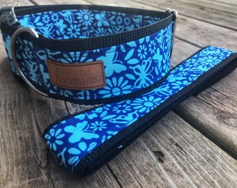 Bright Blue Flowers and Butterflies Dog Collar, Maritime, PEI