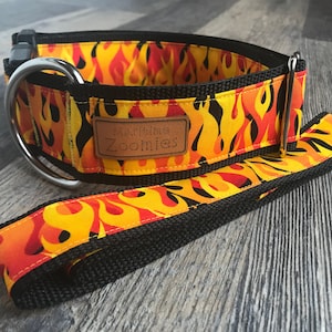 Hot Rod Flames Dog Collar, Maritime, PEI, Orange, Black, Fire