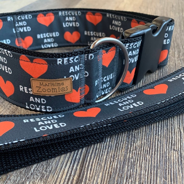 Rescued and Loved Dog Collar, Maritime, PEI, Navy, Red, Heart