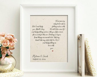 Wedding Song Lyrics Print | Bridal Shower Gift for Couple | Song Lyric Print | 2 Year Anniversary Gift | First Dance Lyrics | Husband Gift