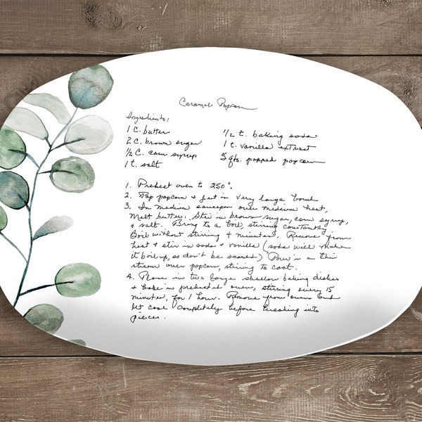 Mothers Day Gift for Mom, Mother Gift Handwritten Recipe Platter - Your favorite recipe in handwriting on a keepsake serving platter