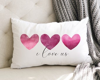 I Love Us Watercolor Hearts Pillow, Valentines Decor, Valentine's Day Pillow, Hearts Pillow, Holiday Decor, Hearts Valentine's Day Decor