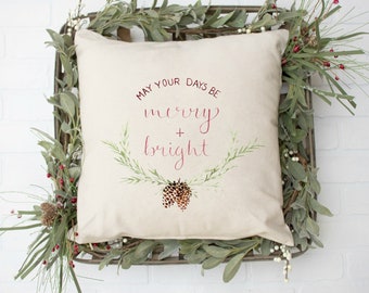 Merry and BrightChristmas Decor - Christmas Pillow Cover - Christmas Pillows - Christmas Decorations Farmhouse Decor Christmas Throw Pillow