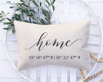 Realtor Gift Bundle: 1 Home Coordinates Pillow with Insert + 1 Custom Logo 16 oz Welcome Home Candle