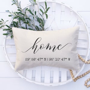 Home Latitude Longitude Pillow Personalized Housewarming Gift House Warming Gift New Home Gift Our First Home Realtor Closing Gift image 1