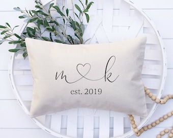 Valentines Day Gift, Bridal Shower Gift Personalized Initials and Heart Pillow, Throw Pillow Home Decor Wedding Gifts, Anniversary Gifts