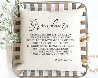 Grandma Gift Pillow for Grandma 18 x 18 Cotton Pillow Mothers Day Gift for Grandma from Grandkids Personalized w/ Grandkids Names Mom Gift