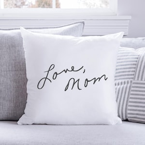 Moms Handwriting Unique Gift | Custom Handwriting Family Keepsake Linen Printed Pillows | Mothers Day Child&#39;s Handwriting Memorial Gift
