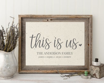 This is Us Framed Canvas Print, Christmas Gift for Mom, Rustic Home Decor, Family Name Sign, Custom Gift for Mom, Personalized Home Sign