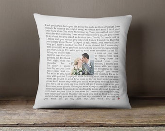 Personalized Song Lyric Gift, 2nd Anniversary Cotton Gift, Gift for Him, Photo Pillow, Wedding Gift Husband, Cotton Present, Wedding Gift