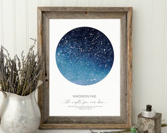 Custom Star Map Print, Night You Were Born, New Baby Gift, Stars The Night Sky, Stars Above Map Poster, Wedding Constellation Print Gift